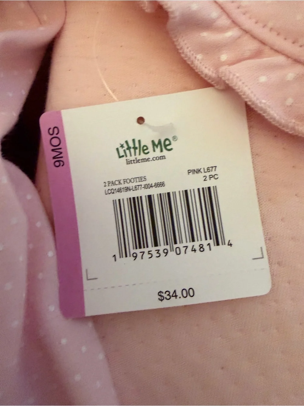 Little Me Light Pink Polka Dot Footie with Floral Embroidery